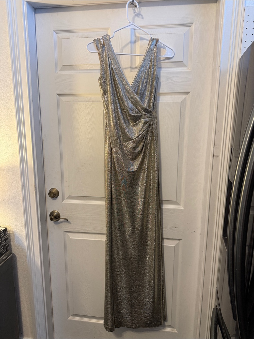 Ralph Lauren Metallic Gold Draped V-Neck Maxi Dress